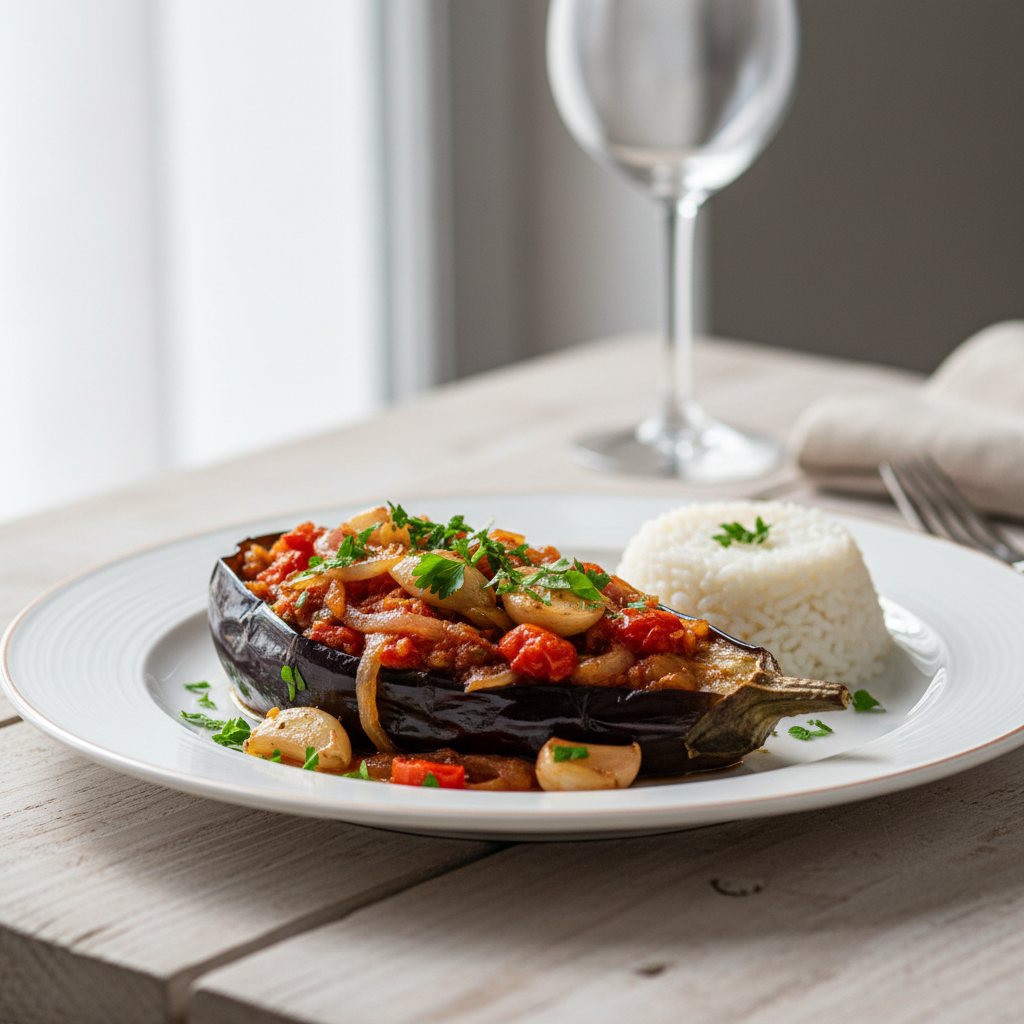 Turkse imam bayildi - gevulde aubergine vegetarisch