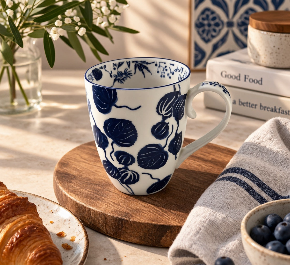 Flora Japonica Mug Ginkgo - Blauw/Wit