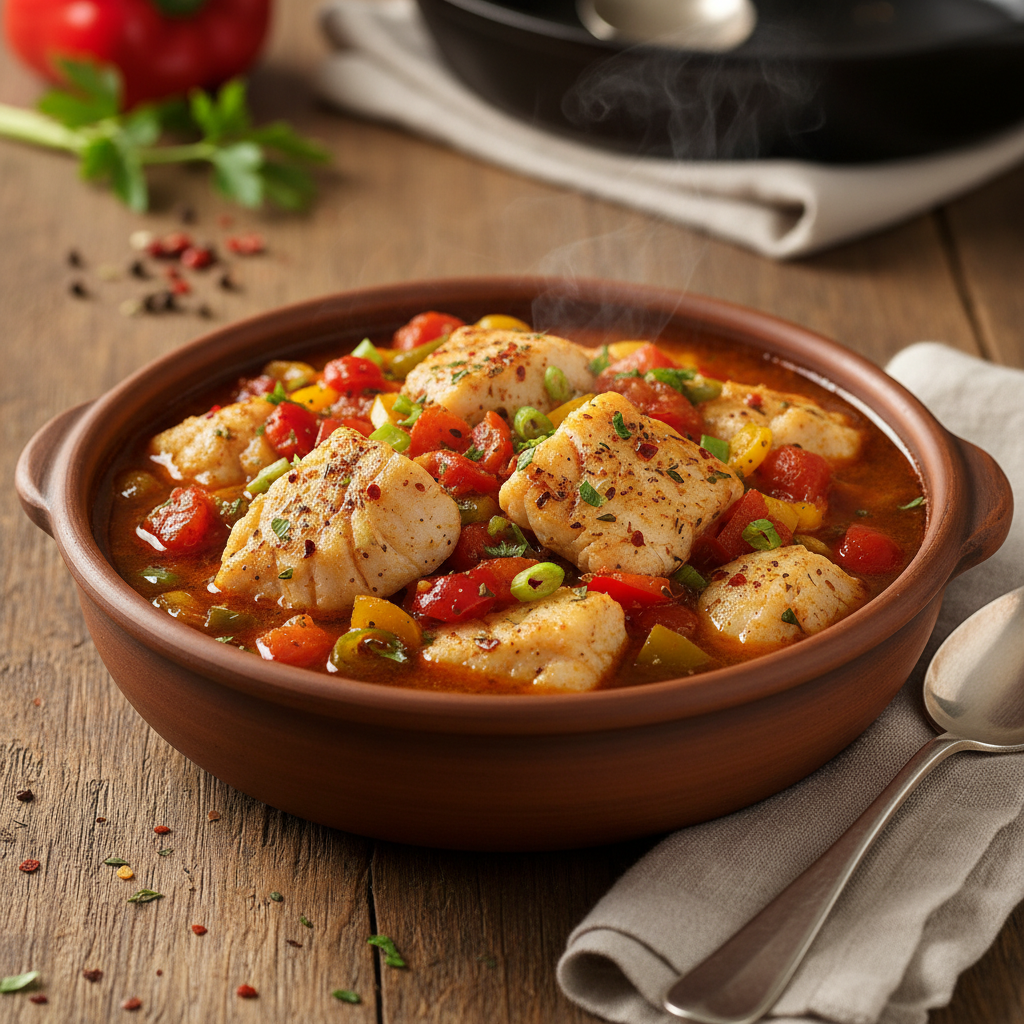 Cajun Visstoofje met paprika en tomaat